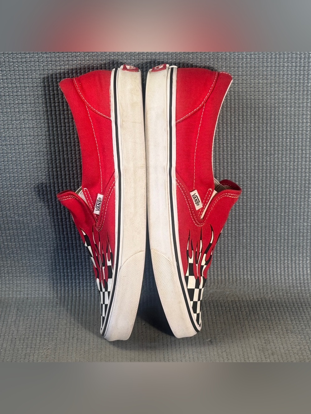 Vans Off The Wall Red & Black Flame Checkered Slip-On Sneakers Men’s Size 9.5 - Picture 6 of 9